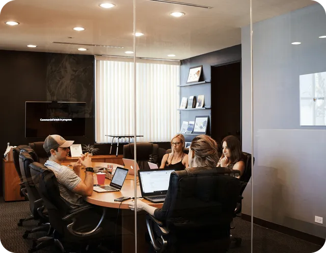 Team working efficiently in a modern office
