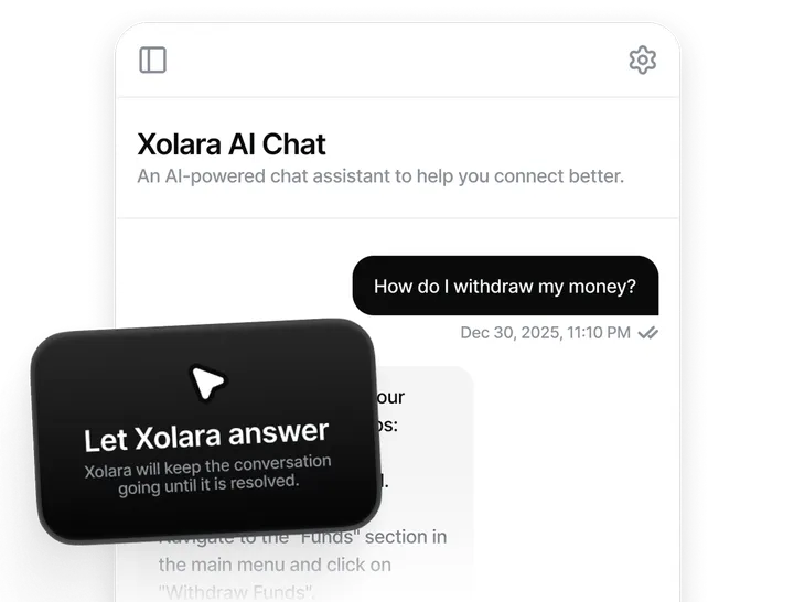 Xolara AI Chat Interface showing automated answers